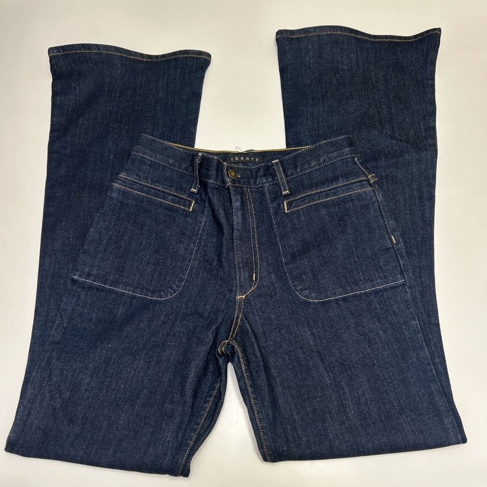Women’s Theory Patch Pocket Flared Denim Jeans Dark Wash Indigo - Sz 29 NWOT